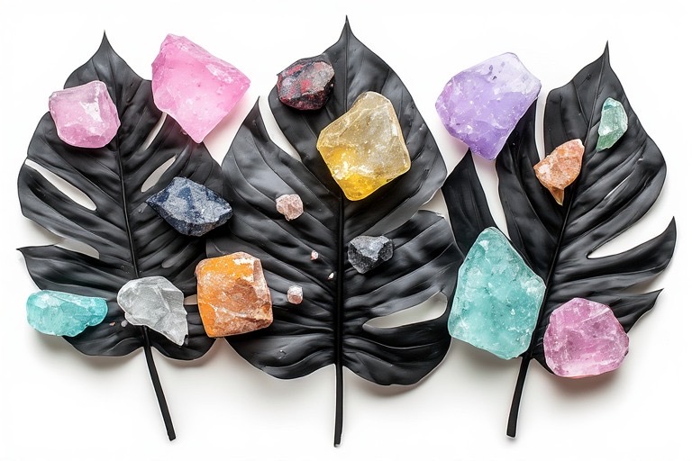 Large black leaves decorated with gemstones