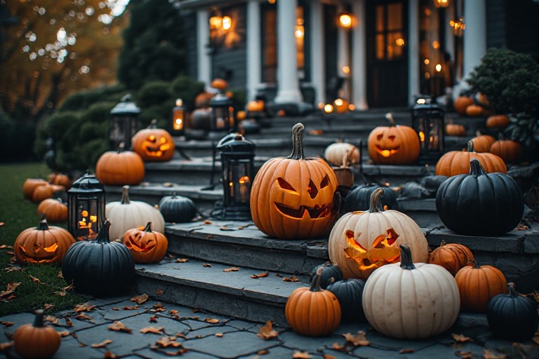 Pumpkin-filled Halloween front yard