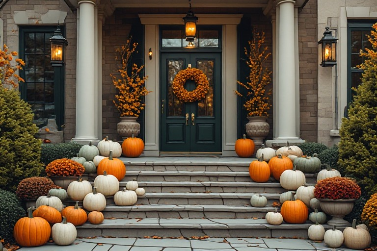 Elegant autumn home exterior editorial photograph