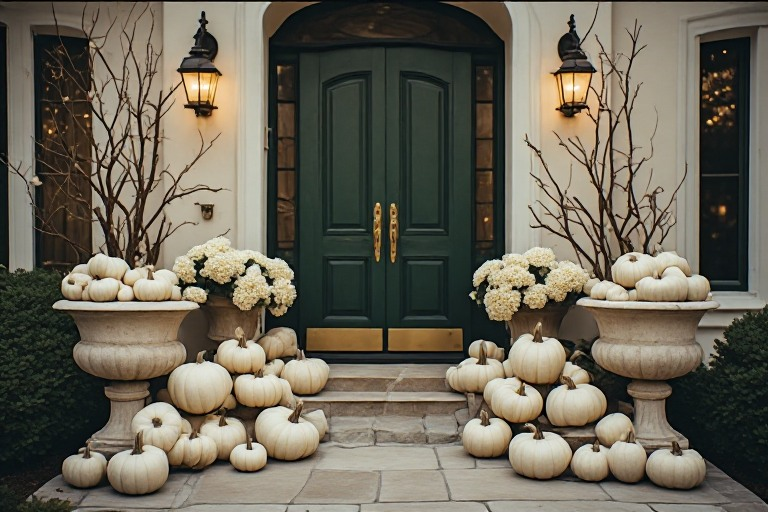 Elegant editorial autumn porch arrangement
