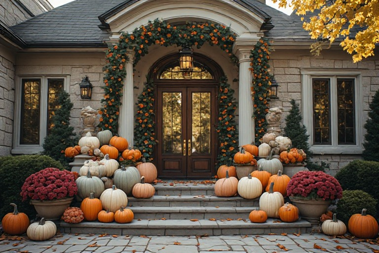 Autumn porch decorating inspiration with warm natural architectural finishes