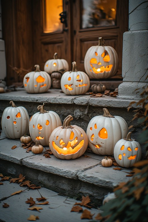 Pumpkin decorating inspiration for a layered front porch display