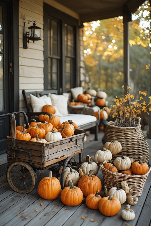 Pumpkin-inspired autumn front walkway and lighting inspiration