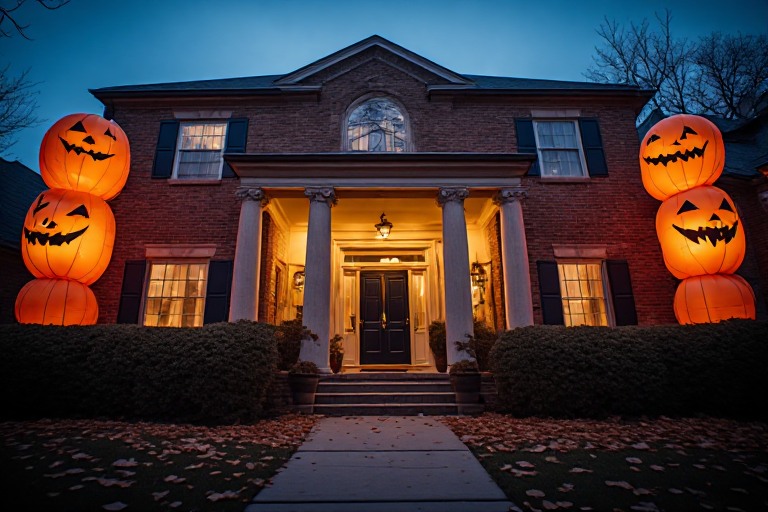 Traditional home entrance warmly lit at dusk, illustrating a clear approach and unobstructed doorway