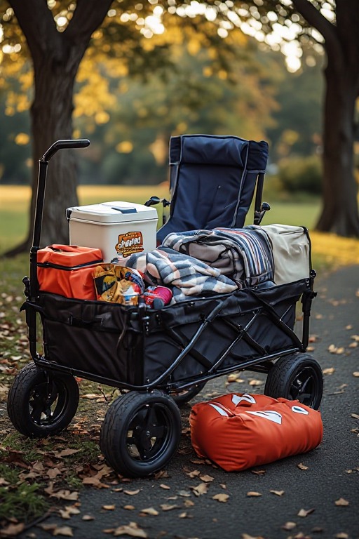 Folding camp chairs and practical tailgate supplies ready for guests